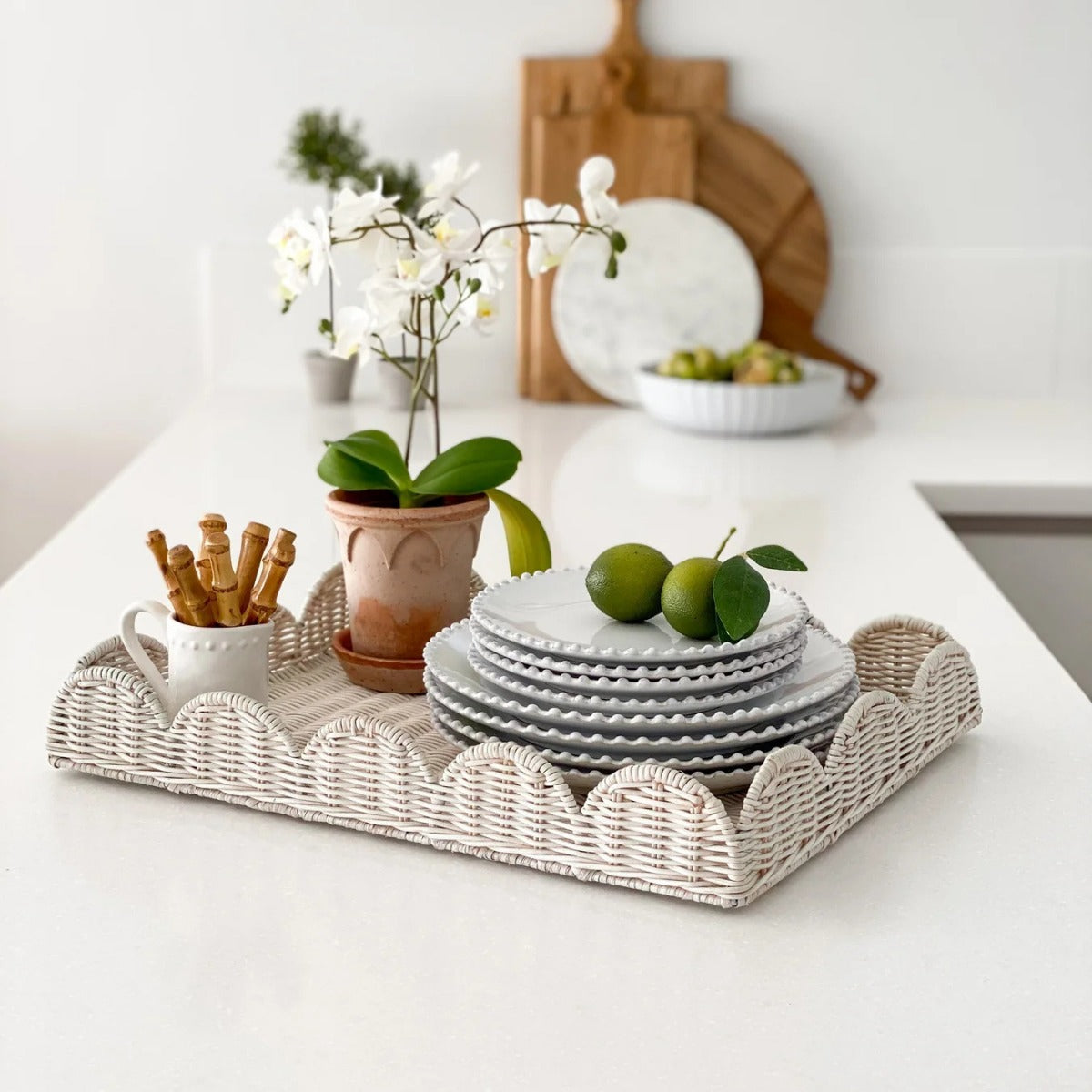 Elegant Serving Tray made of Woven Material | High & Bury
