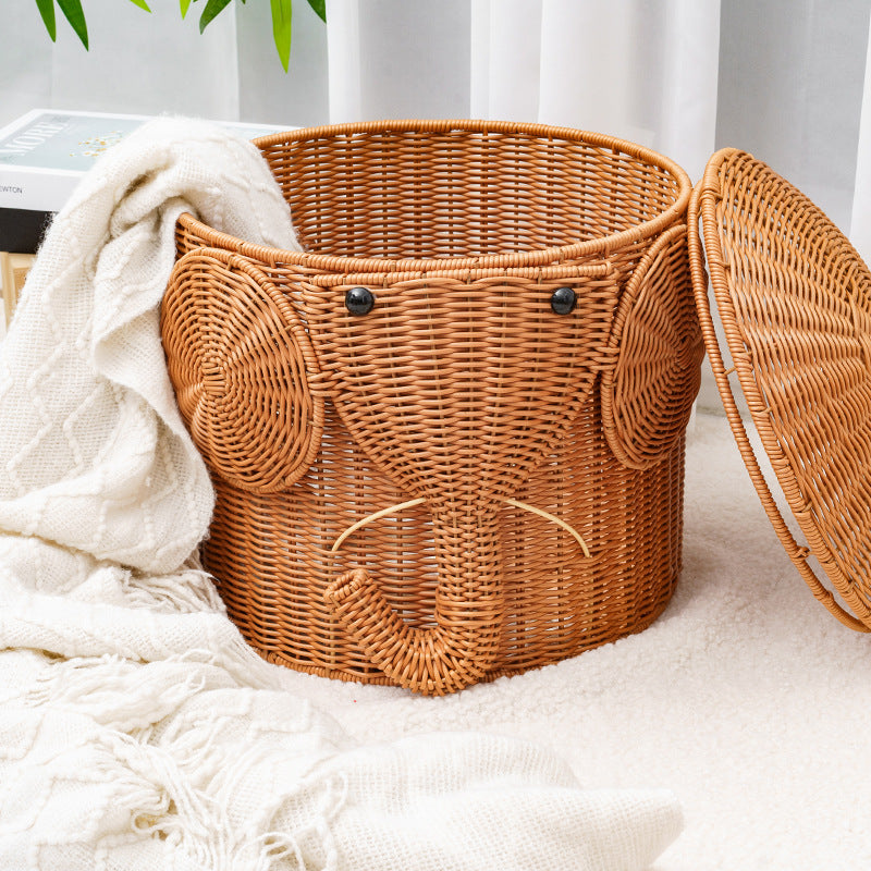 Elephant-Shaped Woven Storage Basket | High & Bury