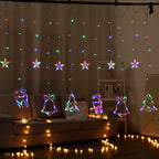 Festive LED Curtain String Lights with Hanging Star-Bell Tree and Reindeer Ornaments | High & Bury