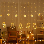 Festive LED Curtain String Lights with Hanging Star-Bell Tree and Reindeer Ornaments | High & Bury