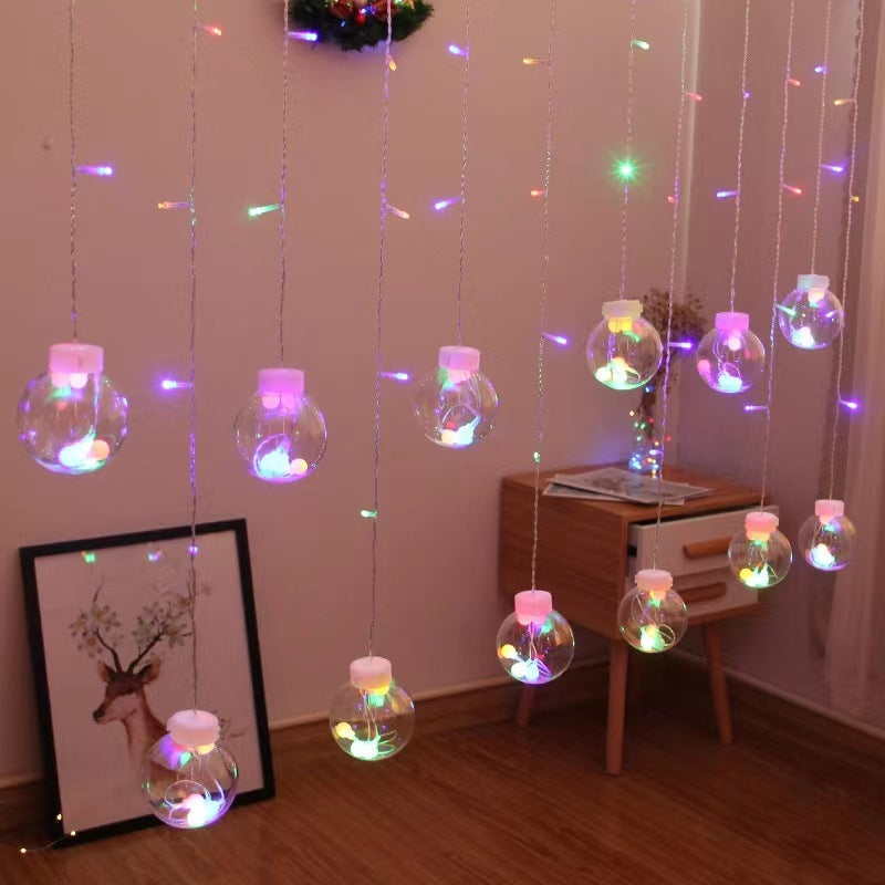 Festive LED Curtain String Lights with Hanging Star-Bell Tree and Reindeer Ornaments | High & Bury