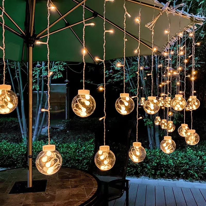 Festive LED Curtain String Lights with Hanging Star-Bell Tree and Reindeer Ornaments | High & Bury