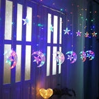 Festive LED Curtain String Lights with Hanging Star-Bell Tree and Reindeer Ornaments | High & Bury