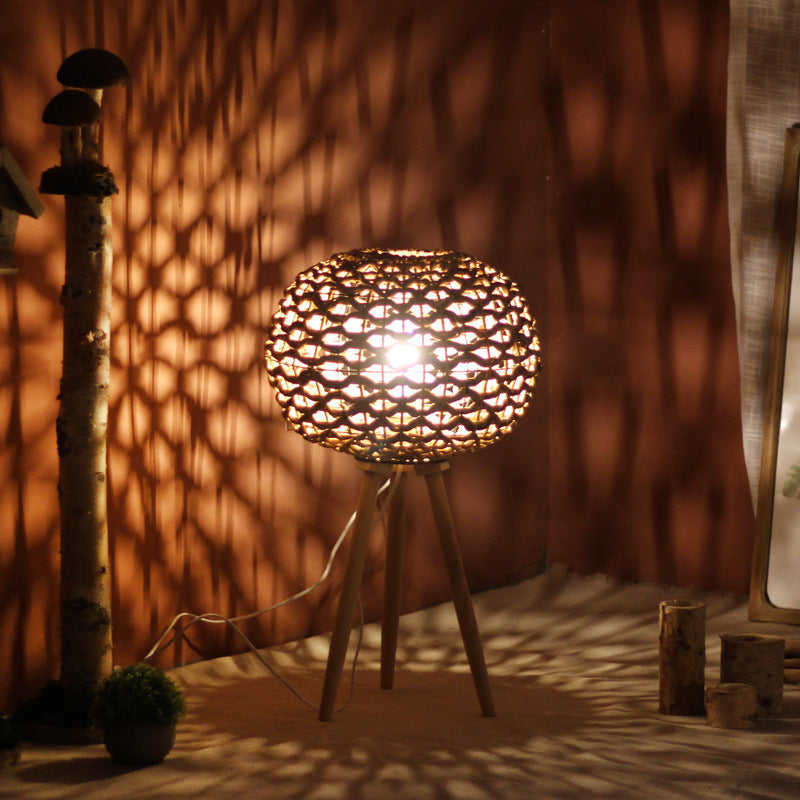 Floor Lamp Woven Natural Fiber Wood | High & Bury