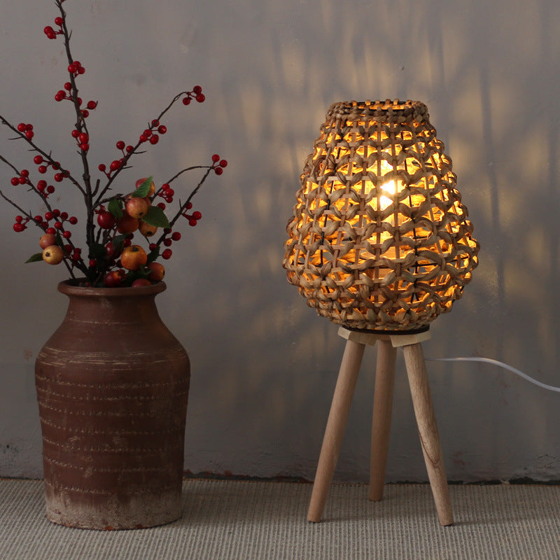 Floor Lamp Woven Natural Fiber Wood | High & Bury