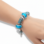 Floral Charm Bracelet in 925 Sterling Silver, Adjustable 16.5cm–19cm, view 3