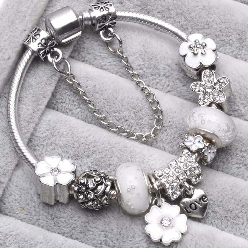 Floral Charm Bracelet in 925 Sterling Silver, Adjustable 16.5cm–19cm, view 4