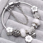 Floral Charm Bracelet in 925 Sterling Silver, Adjustable 16.5cm–19cm, view 4
