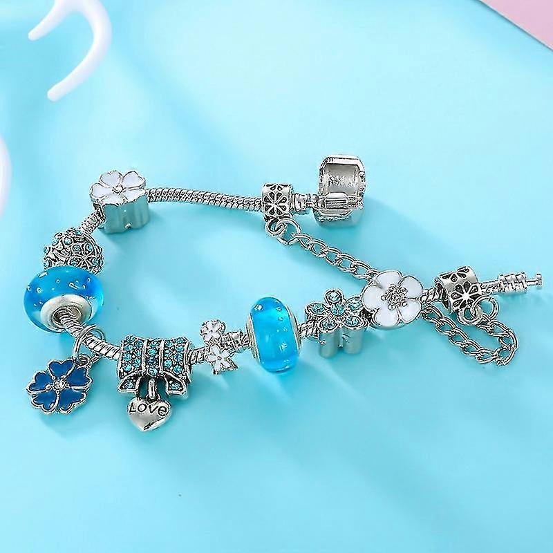 Floral Charm Bracelet in 925 Sterling Silver, Adjustable 16.5cm–19cm, view 5
