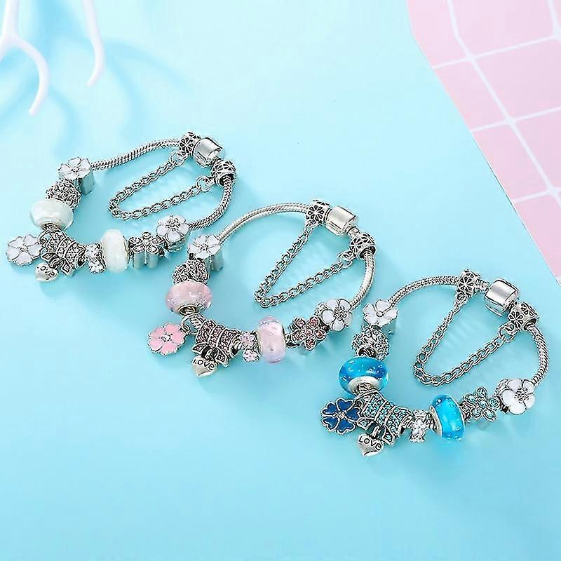 Floral Charm Bracelet in 925 Sterling Silver, Adjustable 16.5cm–19cm, view 6