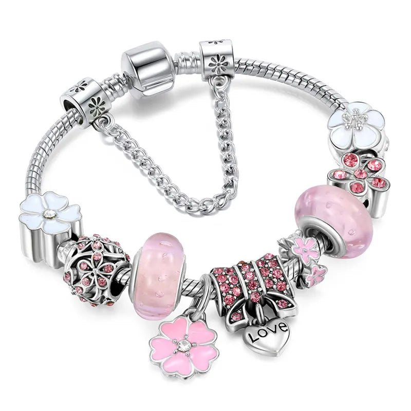 Floral Charm Bracelet in 925 Sterling Silver, Adjustable 16.5cm–19cm, view 7
