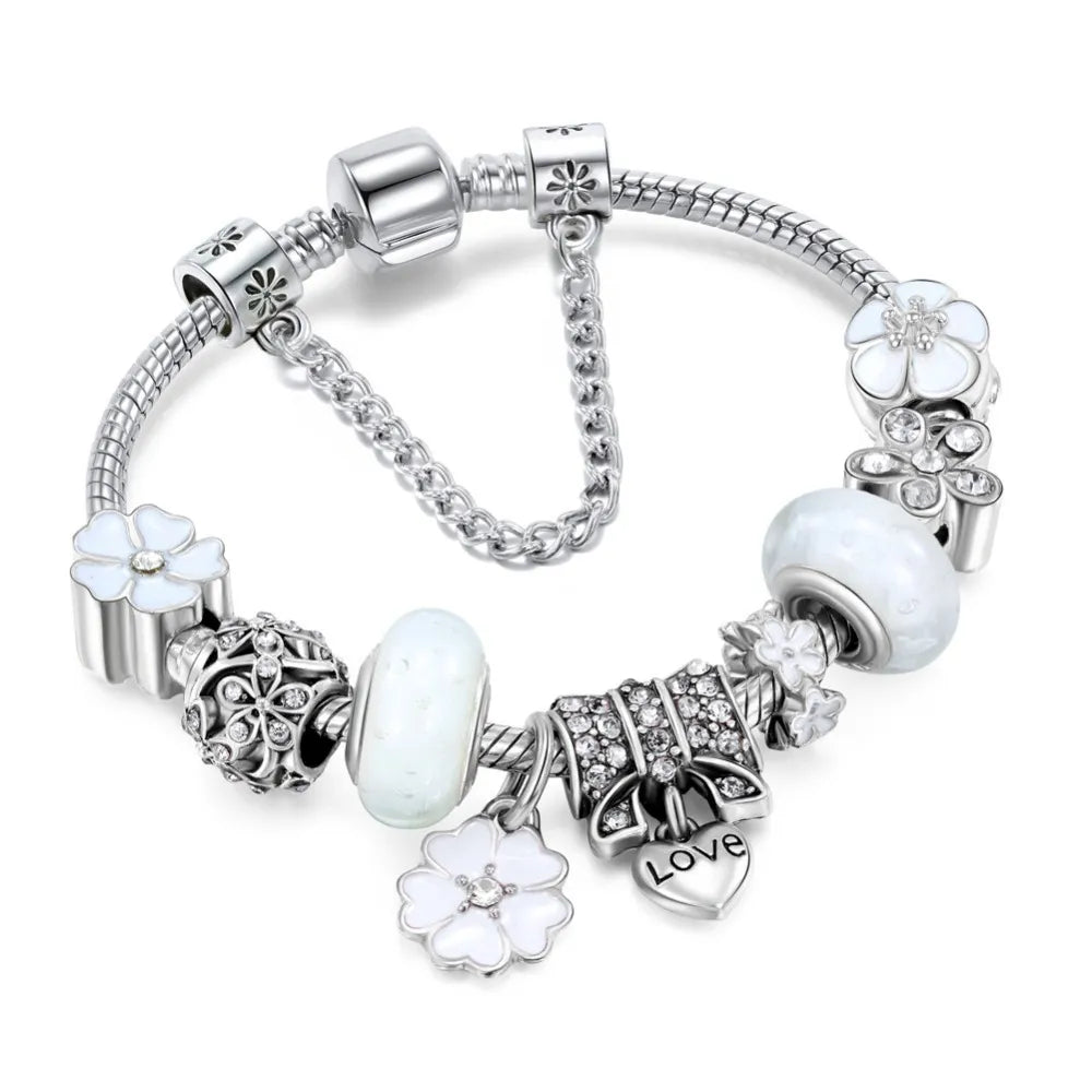 Floral Charm Bracelet in 925 Sterling Silver, Adjustable 16.5cm–19cm, view 8