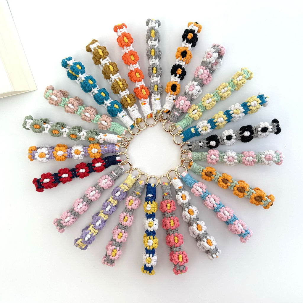Floral Macrame Keychain Holder Red Blue | High & Bury