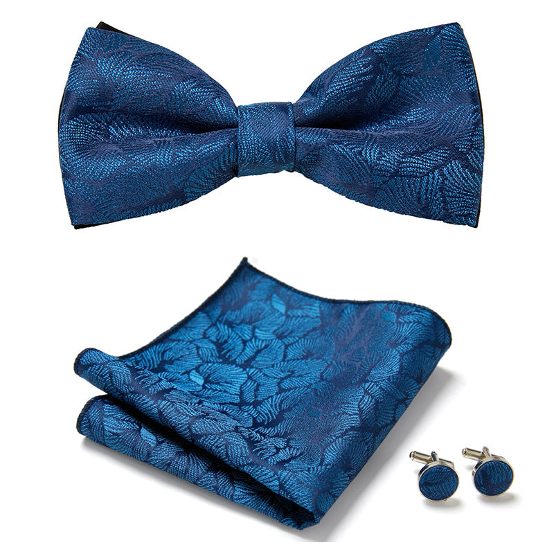 Floral Polyester Bow Tie Set with Pocket Square and Cufflinks, view 10