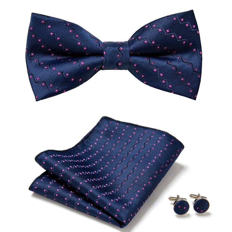 Floral Polyester Bow Tie Set with Pocket Square and Cufflinks, view 11