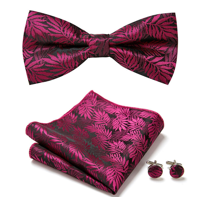 Floral Polyester Bow Tie Set with Pocket Square and Cufflinks, view 13