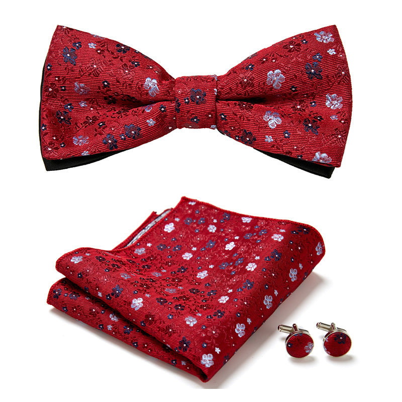 Floral Polyester Bow Tie Set with Pocket Square and Cufflinks, view 15