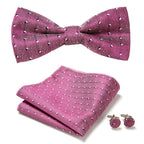 Floral Polyester Bow Tie Set with Pocket Square and Cufflinks, view 17