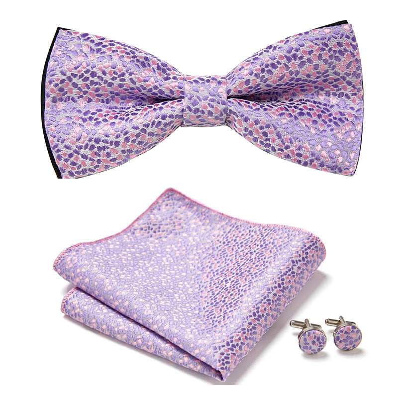 Floral Polyester Bow Tie Set with Pocket Square and Cufflinks, view 19