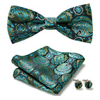 Floral Polyester Bow Tie Set with Pocket Square and Cufflinks, view 20