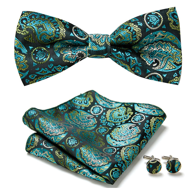 Floral Polyester Bow Tie Set with Pocket Square and Cufflinks, view 20
