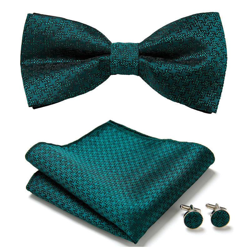 Floral Polyester Bow Tie Set with Pocket Square and Cufflinks, view 21
