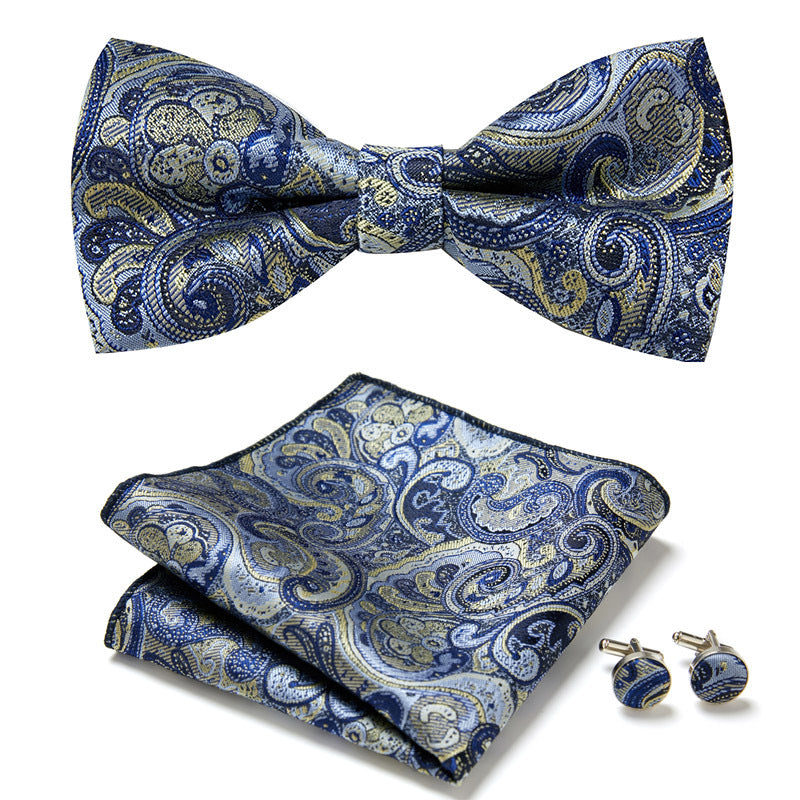 Floral Polyester Bow Tie Set with Pocket Square and Cufflinks, view 22