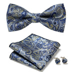 Floral Polyester Bow Tie Set with Pocket Square and Cufflinks, view 22