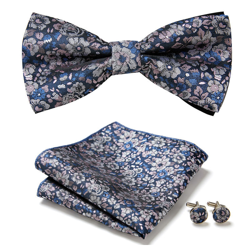 Floral Polyester Bow Tie Set with Pocket Square and Cufflinks, view 23
