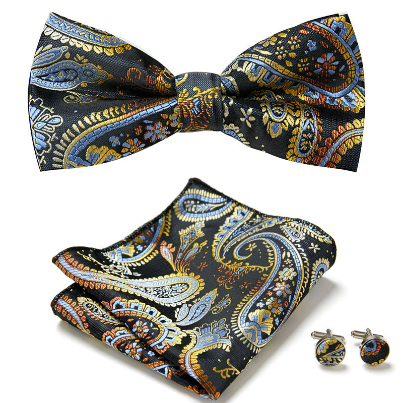 Floral Polyester Bow Tie Set with Pocket Square and Cufflinks, view 24