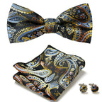 Floral Polyester Bow Tie Set with Pocket Square and Cufflinks, view 24