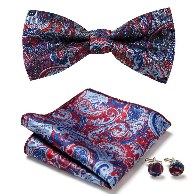 Floral Polyester Bow Tie Set with Pocket Square and Cufflinks, view 25