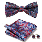 Floral Polyester Bow Tie Set with Pocket Square and Cufflinks, view 25