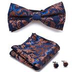 Floral Polyester Bow Tie Set with Pocket Square and Cufflinks, view 26