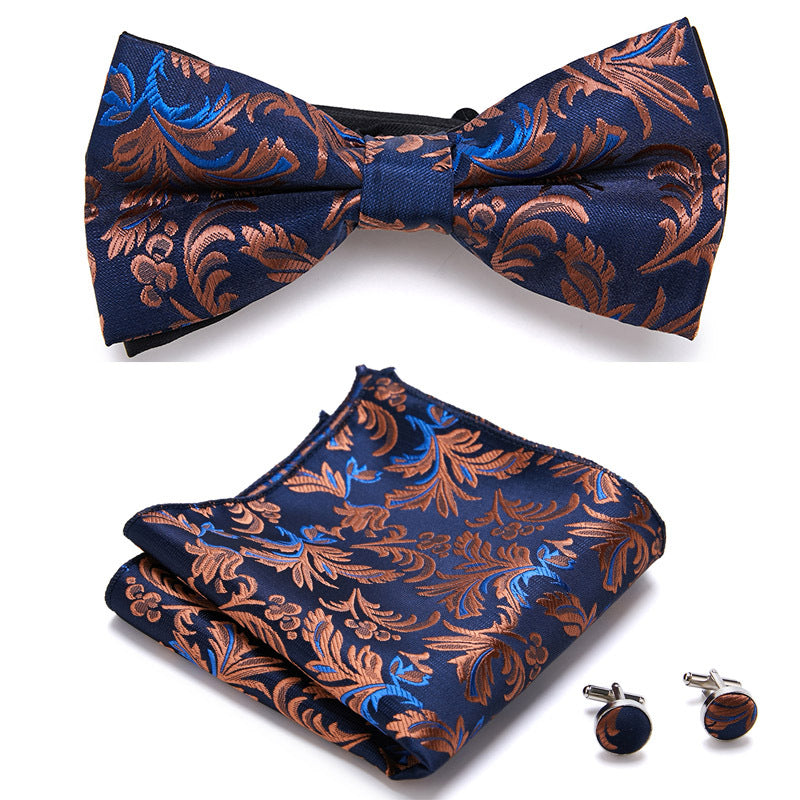 Floral Polyester Bow Tie Set with Pocket Square and Cufflinks, view 26