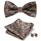 Floral Polyester Bow Tie Set with Pocket Square and Cufflinks, view 27
