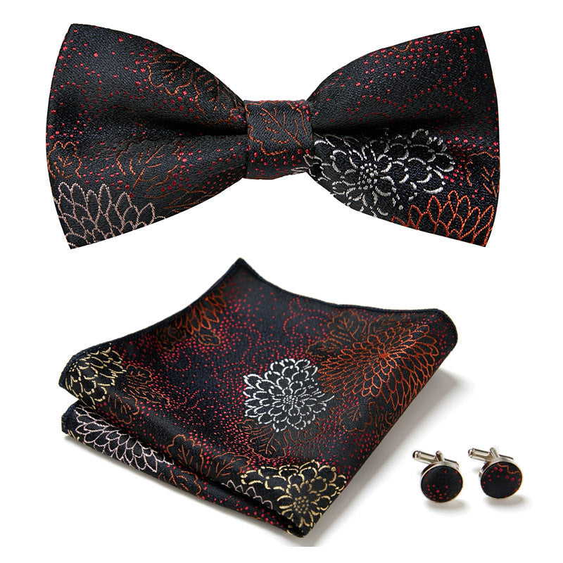 Floral Polyester Bow Tie Set with Pocket Square and Cufflinks, view 28