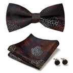 Floral Polyester Bow Tie Set with Pocket Square and Cufflinks, view 28