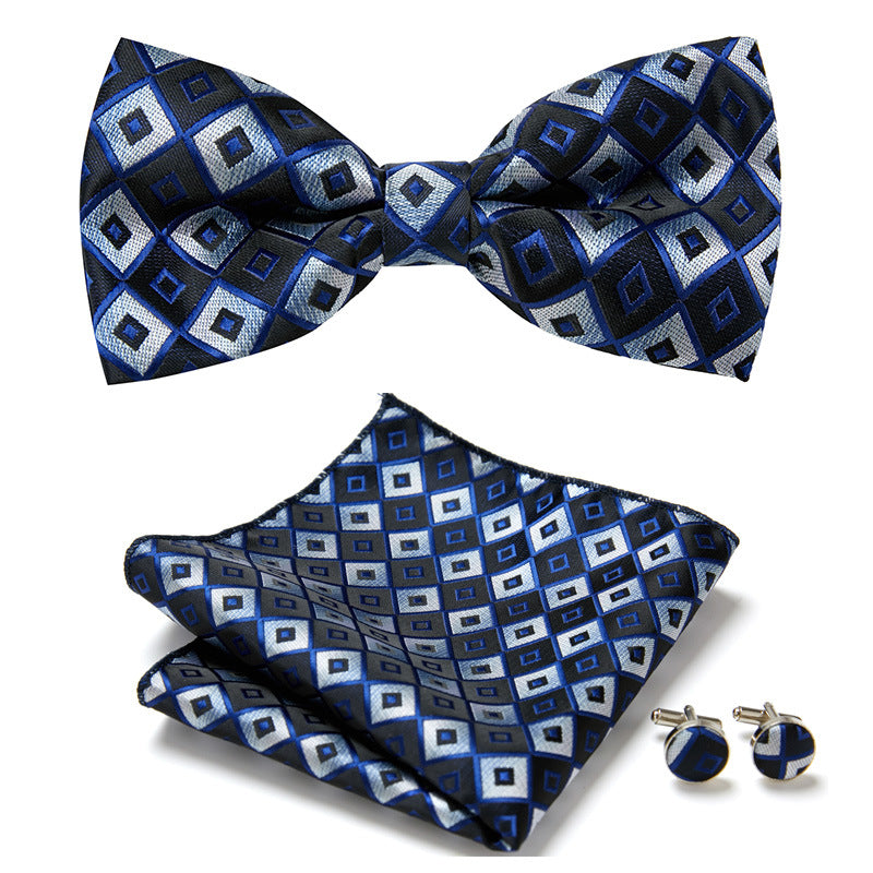 Floral Polyester Bow Tie Set with Pocket Square and Cufflinks, view 29