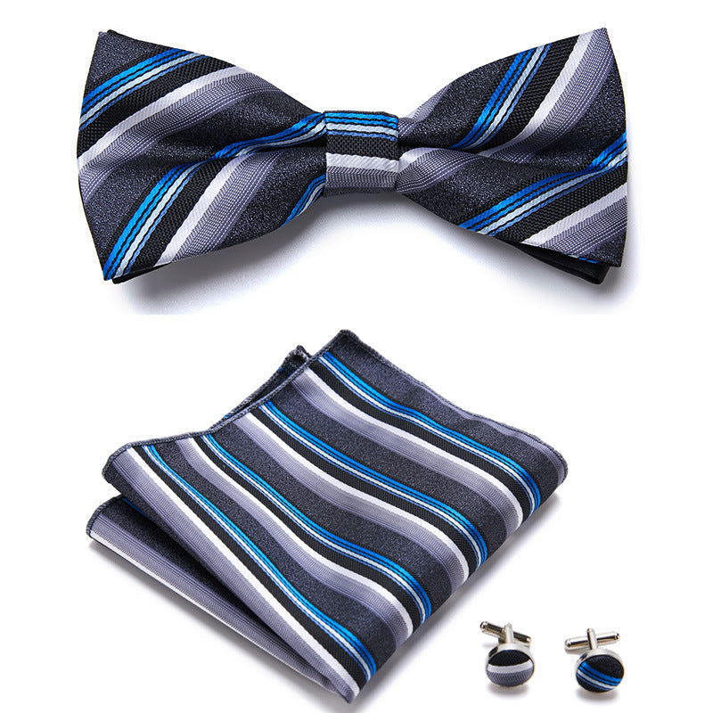 Floral Polyester Bow Tie Set with Pocket Square and Cufflinks, view 30