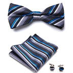 Floral Polyester Bow Tie Set with Pocket Square and Cufflinks, view 30