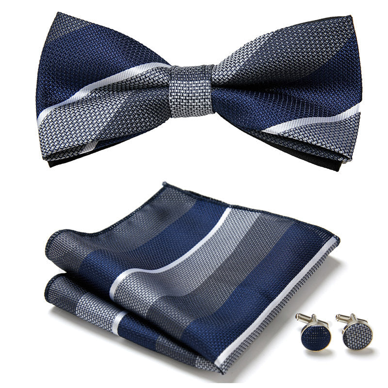 Floral Polyester Bow Tie Set with Pocket Square and Cufflinks, view 31