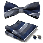 Floral Polyester Bow Tie Set with Pocket Square and Cufflinks, view 31