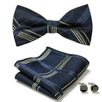 Floral Polyester Bow Tie Set with Pocket Square and Cufflinks, view 32