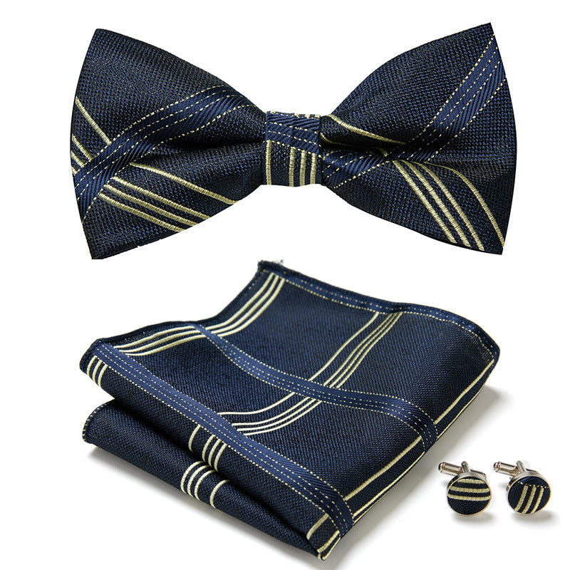 Floral Polyester Bow Tie Set with Pocket Square and Cufflinks, view 32