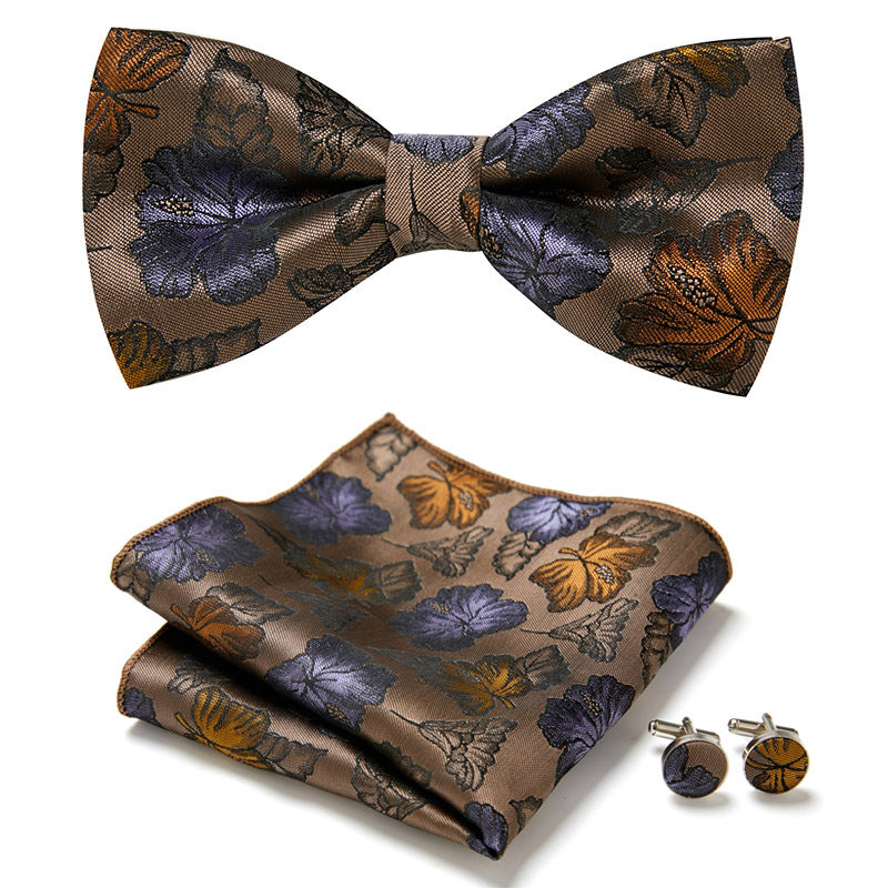 Floral Polyester Bow Tie Set with Pocket Square and Cufflinks, view 33