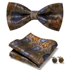 Floral Polyester Bow Tie Set with Pocket Square and Cufflinks, view 33