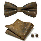 Floral Polyester Bow Tie Set with Pocket Square and Cufflinks, view 34