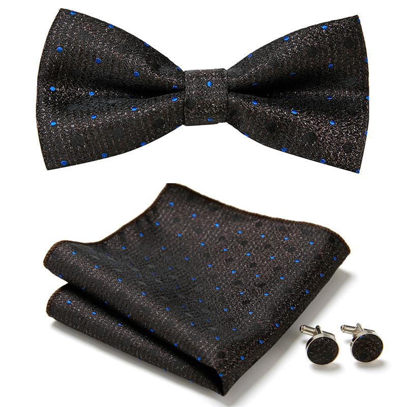 Floral Polyester Bow Tie Set with Pocket Square and Cufflinks, view 35