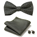 Floral Polyester Bow Tie Set with Pocket Square and Cufflinks, view 36